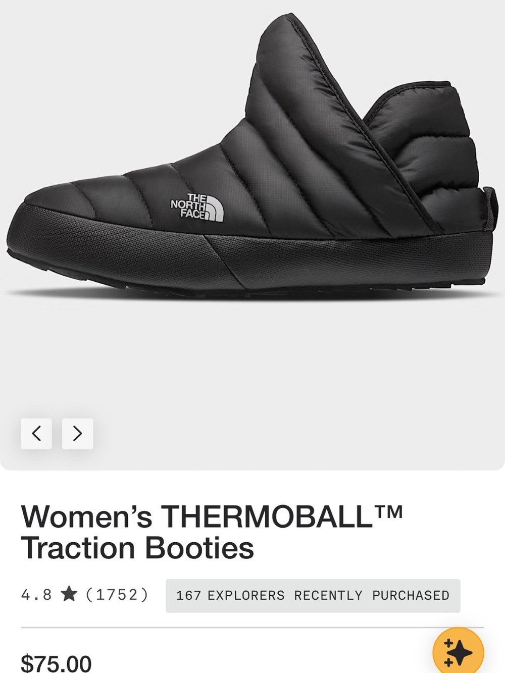 Sz7 The North Face Women’s ThermoBall Traction Booties — Black